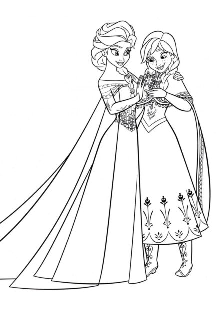 Colouring Page Elsa Gives Anna a Snowflake