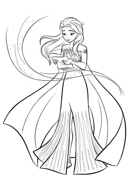 Colouring Page Elsa Reading a Note