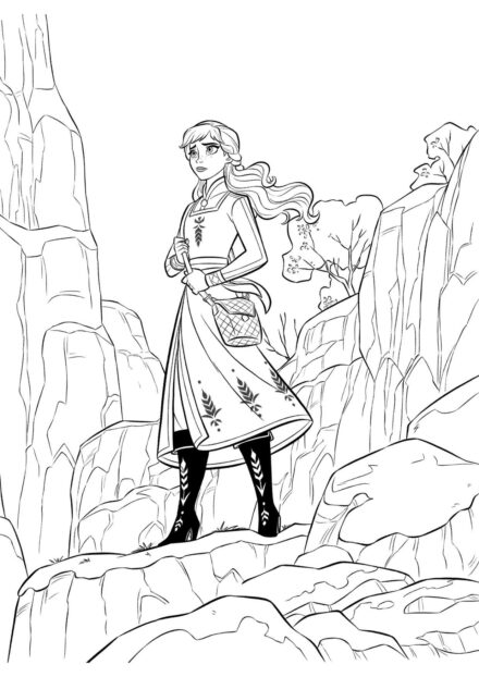 Colouring Page Anna in the Mountains