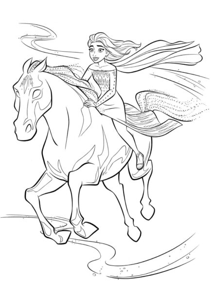 Colouring Page Elsa on a Magic Horse