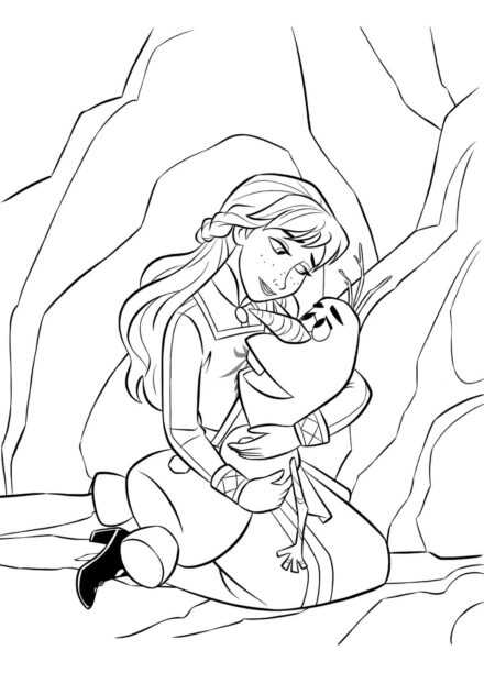 Colouring Page Anna Holding Olaf