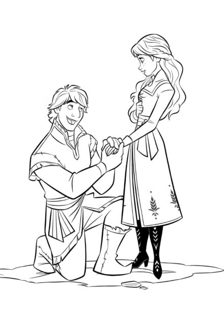 Colouring Page Kristoff Proposes to Anna