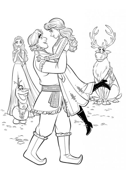 Colouring Page Happy Kristoff and Anna