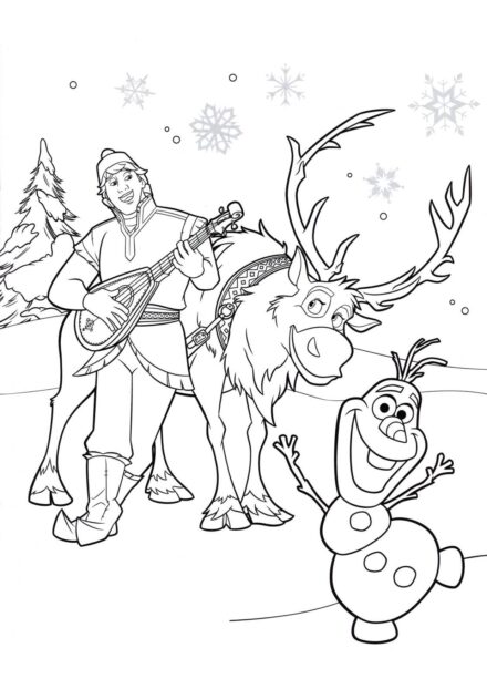 Colouring Page Kristoff, Olaf and Sven