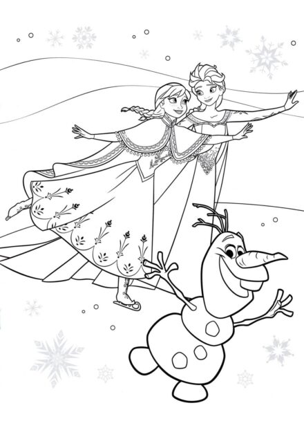 Colouring Page Elsa and Anna Skating