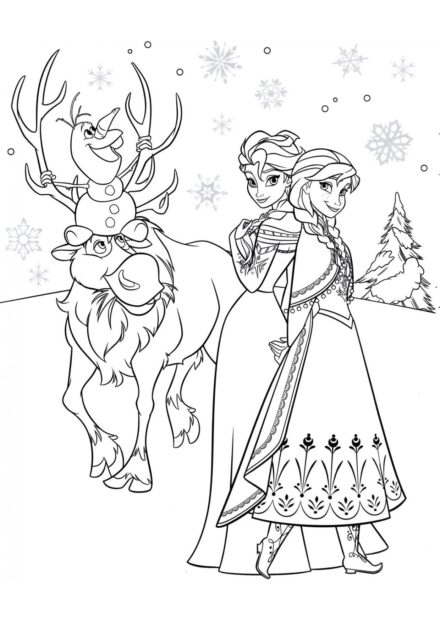 Colouring Page Sisters, Sven and Olaf