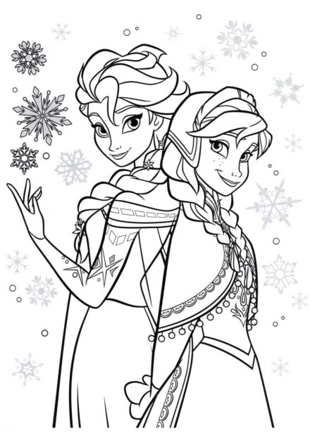 Colouring Page Anna, Elsa and Her Magic