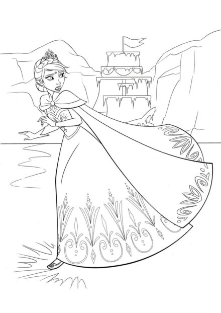 Colouring Page Elsa Flees the Ice City