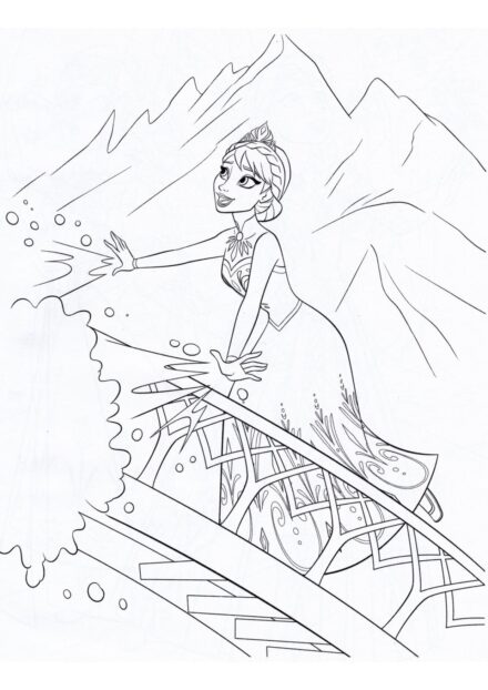 Colouring Page Elsa Builds an Ice Palace