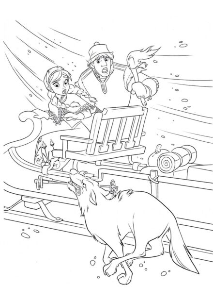 Colouring Page Anna and Kristoff in the Sleigh