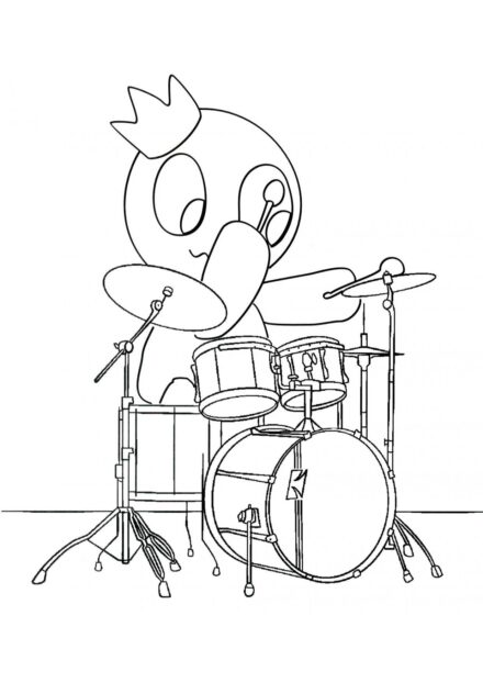 Colouring Page Blue Playing Drums