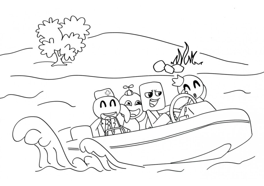 Colouring Page Rainbow Friends on a Boat Ride