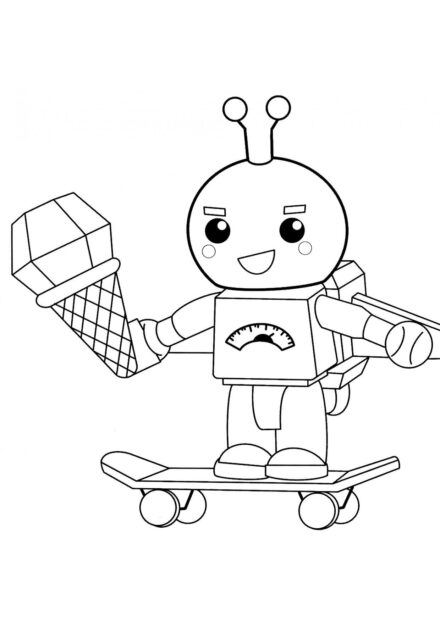 Colouring Page: Bibo the Robot with Ice Cream