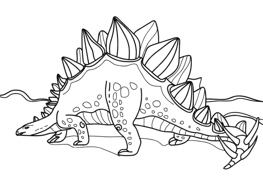 Colouring Page of Stegosaurus on a Stroll