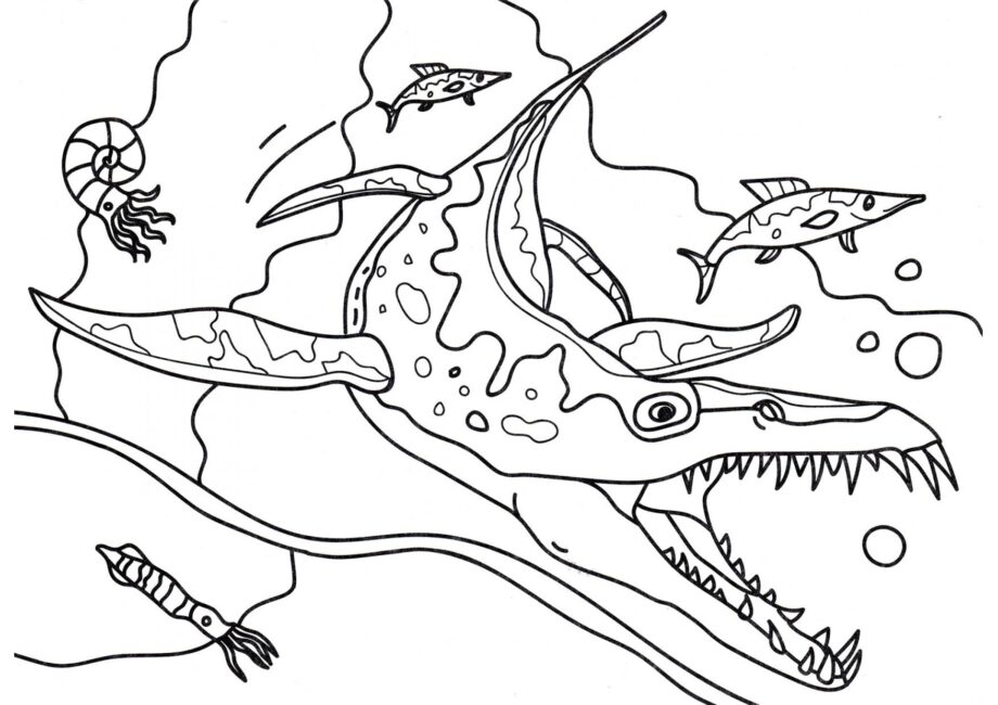 Colouring Page of Liopleurodon in Water