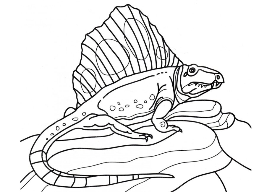 Colouring Page of Dimetrodon on Rocks