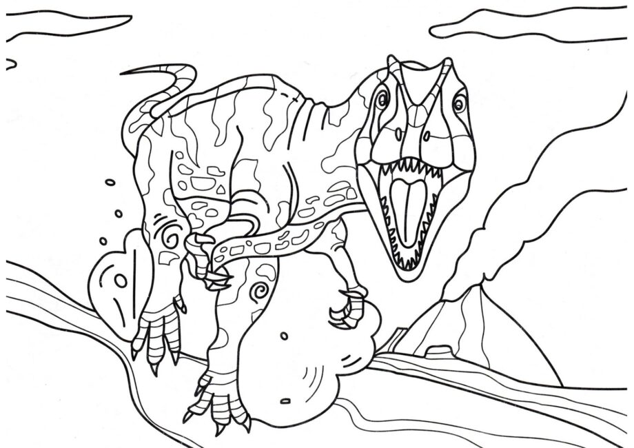 Colouring Page of Allosaurus on the Hunt