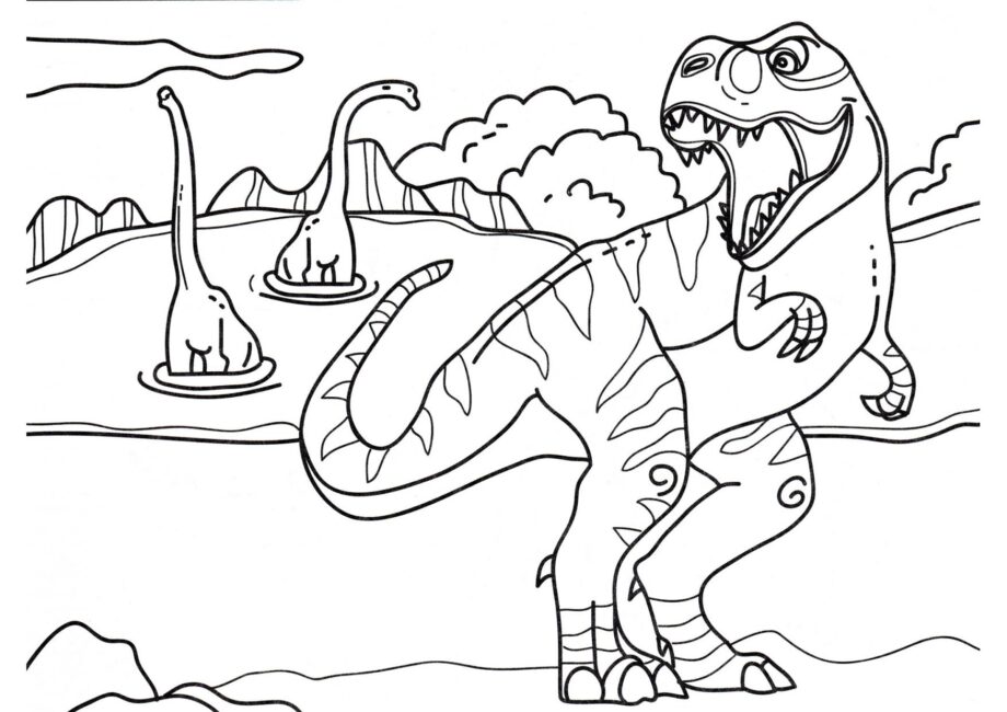 Colouring Page of Tyrannosaurus Hunting