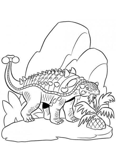 Colouring Page of Ankylosaurus Eating a Palm