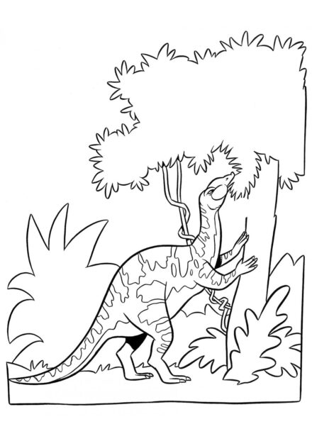 Colouring Page of Heterodontosaurus Eating Leaves