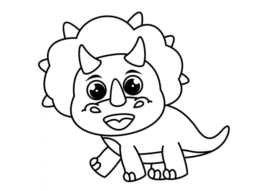 Colouring Page of Cute Triceratops