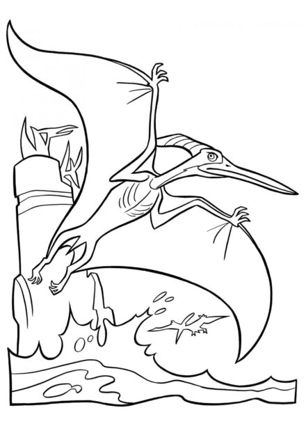 Colouring Page of Pteranodon Flying over the Sea