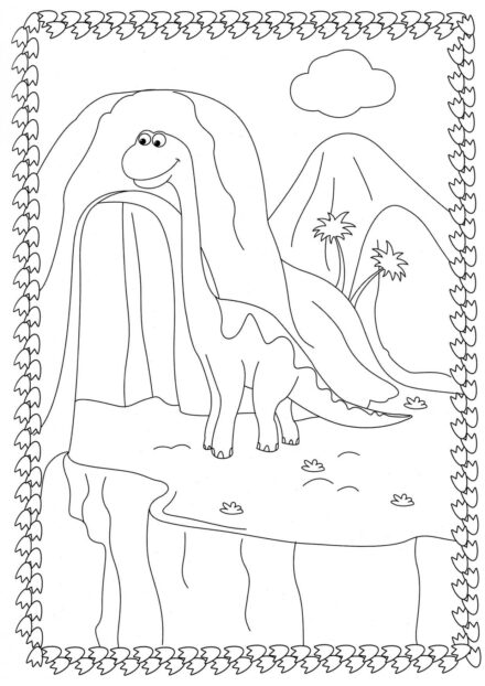 Colouring Page of Brachiosaurus Returning Home