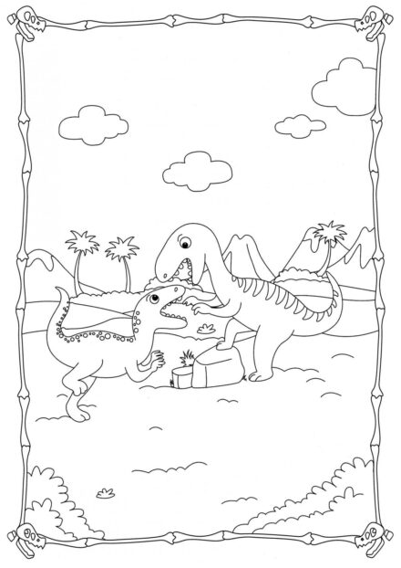 Colouring Page of Velociraptor Chicks