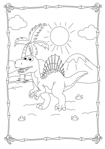 Colouring Page of Spinosaurus Basking in the Sun